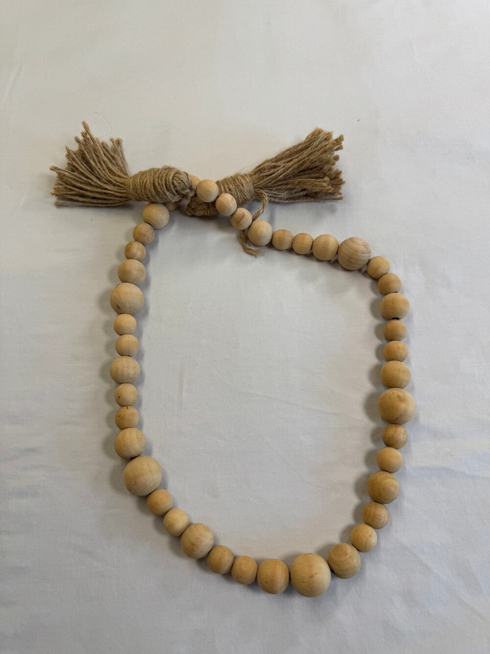 Wood Bead Garland with Jute Tassels Farmhouse Boho Home Decor